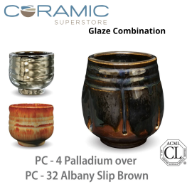 Palladium PC-04 over Albany Slip Brown PC-32 Pottery Cone 5 Glaze Combination
